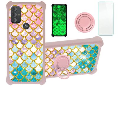 Case for Moto G Power 2022 Case Compatible with Motorola Moto G Power 2022 Xt2165dl Phone Case Cover [with Tempered Glass Screen Protector][Hard PC + Soft Silicone][Gold Glitter+Luminous] JSF-YL
