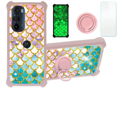 jioeuinly Case for Moto Edge 2022 Case Compatible with Motorola Moto Edge 2022 Phone Case Cover [with Tempered Glass Screen Protector][Hard PC + Soft Silicone][Gold Glitter+Luminous] JSF-YL