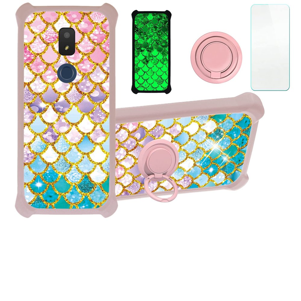 jioeuinly ATT Motivate 2 Case Compatible with ATT Motivate 2 Phone Case Cover [with Tempered Glass Screen Protector][Hard PC + Soft Silicone][Gold Glitter+Luminous] JSF-YL