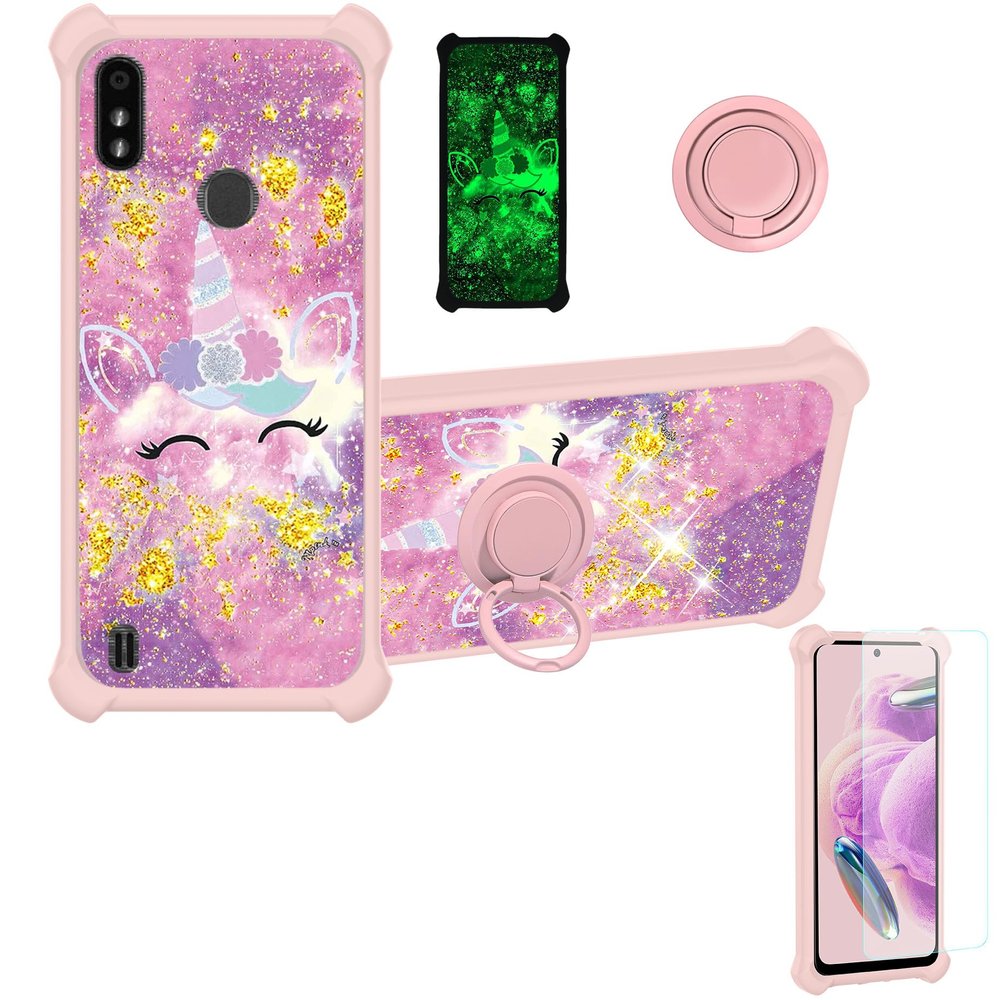 jioeuinly Case for Zte Blade A3 Prime Case Compatible with Zte Blade A3y, Gabb Z2 Phone Case Cover [with Tempered Glass Screen Protector][Hard PC + Soft Silicone][Gold Glitter+Luminous] JSF-DJS