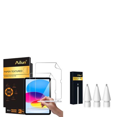 Ailun Paper Textured Screen Protector for iPad 11th 2025 [11 Inch]/10th 2022[10.9 Inch] 2 Pack and 3 Pack Apple Pencil Tips Replacement,Compatible with Apple Pencil 1st Gen and 2nd Gen