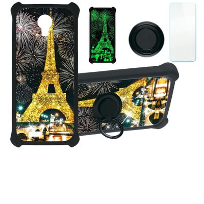 jioeuinly Lush Mint L1589k Case Compatible with Lush Mint L1589k Phone Case Cover [with Tempered Glass Screen Protector][Hard PC + Soft Silicone][Gold Glitter+Luminous] JSH-TT