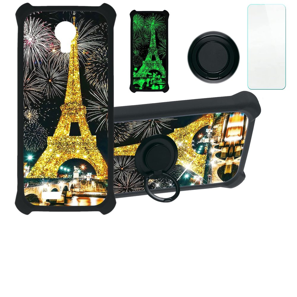 jioeuinly Lush Mint L1589k Case Compatible with Lush Mint L1589k Phone Case Cover [with Tempered Glass Screen Protector][Hard PC + Soft Silicone][Gold Glitter+Luminous] JSH-TT