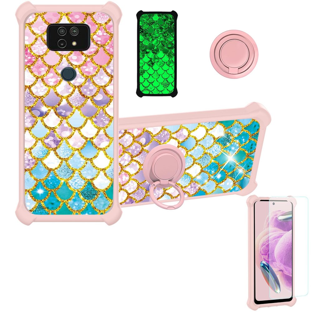 jioeuinly Cricket Ovation 2 Case Compatible with AT&T Maestro Max (2021) Phone Case Cover [with Tempered Glass Screen Protector][Hard PC + Soft Silicone][Gold Glitter+Luminous] JSF-YL
