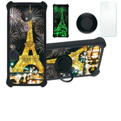 jioeuinly Case for Moto G7 Optimo Case Compatible with Motorola Moto G7 Optimo Phone Case Cover [with Tempered Glass Screen Protector][Hard PC + Soft Silicone][Gold Glitter+Luminous] JSH-TT