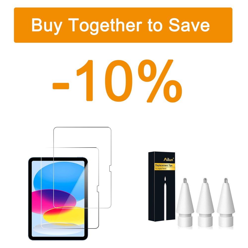 Ailun iPad 11th A16 2025 [11 Inch]/10th 2022 [10.9 Inch] [2 Pack] Screen Protector Tempered Glass and 3 Pack Apple Pencil Tips Replacement,Compatible with Apple Pencil 1st Gen and 2nd Gen