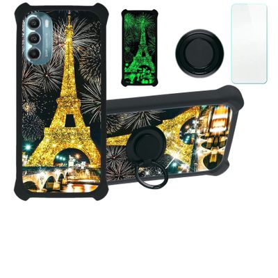 Case for Moto G Stylus 5g 2022 Case Compatible with Motorola Moto G Stylus 5g 2022 Phone Case Cover [with Tempered Glass Screen Protector][Hard PC + Soft Silicone][Gold Glitter+Luminous] JSH-TT