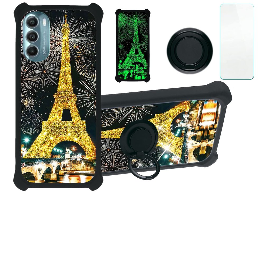Case for Moto G Stylus 5g 2022 Case Compatible with Motorola Moto G Stylus 5g 2022 Phone Case Cover [with Tempered Glass Screen Protector][Hard PC + Soft Silicone][Gold Glitter+Luminous] JSH-TT