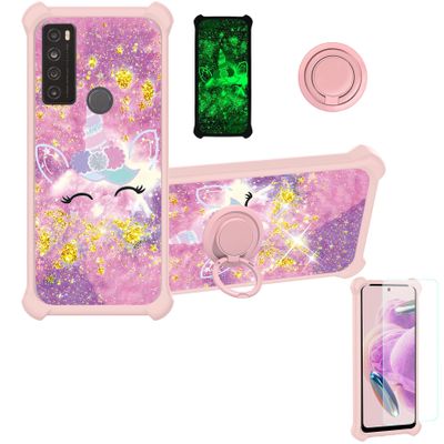 jioeuinly Case for TCL 30 XL Case Compatible with TCL 30xl 30 XL T701dl Phone Case Cover [with Tempered Glass Screen Protector][Hard PC + Soft Silicone][Gold Glitter+Luminous] JSF-DJS