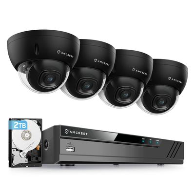 Amcrest 5MP Security Camera System, 4K 8CH PoE NVR, (4) x 5-Megapixel 2.8mm Wide Lens Weatherproof Metal Vandal Dome PoE IP Cameras, Pre-Installed 2TB Hard Drive, NV4108E-IP5M-D1188EB4-2TB (Black)
