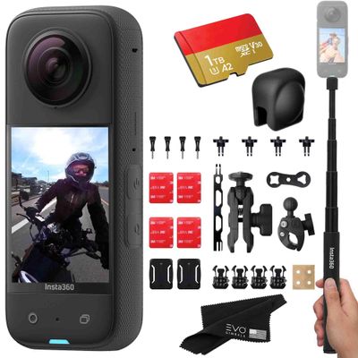 Insta360 X3 Motorcycle Bundle- Waterproof 360 Action Camera with 1/2" 48MP Sensors, 5.7K 360 HDR Video, 72MP 360 Photo, 2.29" Touchscreen|Includes Motorcycle Bundle, Selfie Stick, Lens Cap&1TB