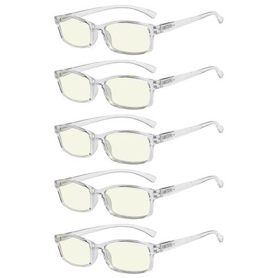 Eyekepper 5 Pairs Comfort Computer Reading Glasses for Women Men Blue Light Blocking Readers Transparent,+1.25