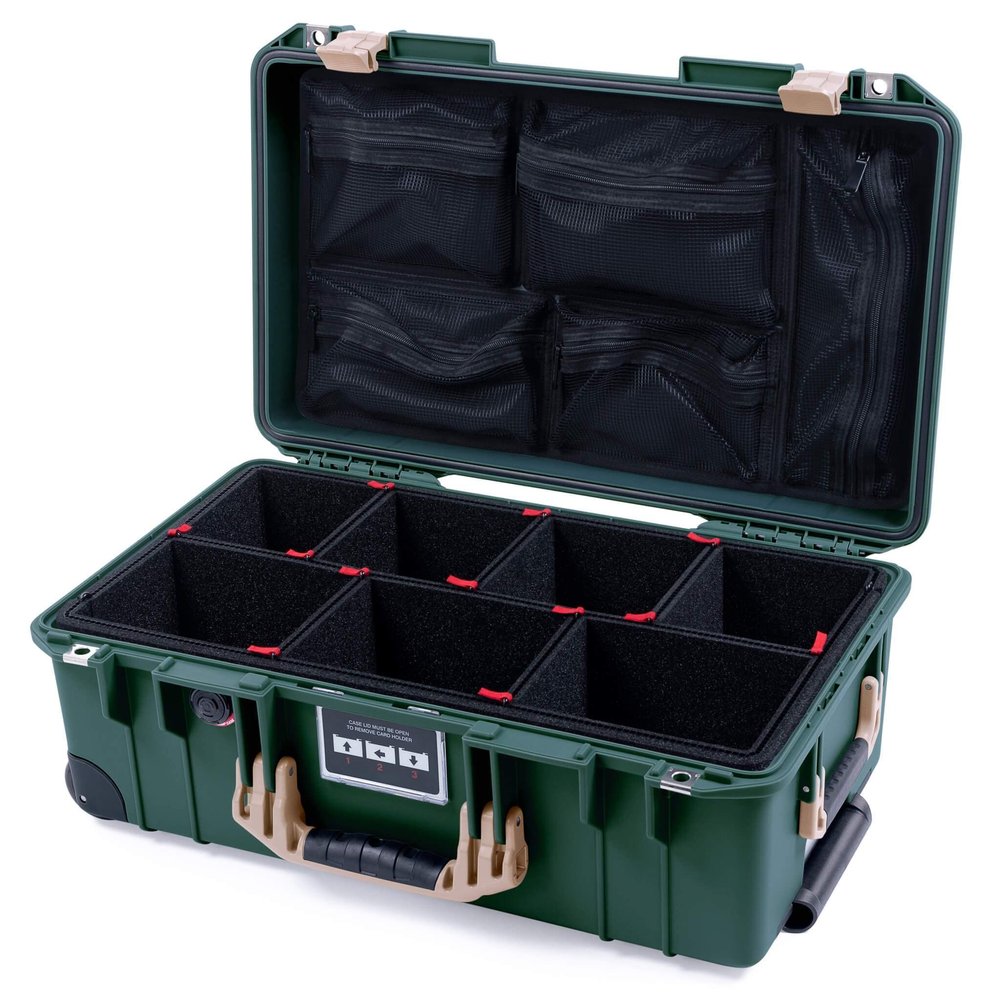 Trekking Green & Tan Pelican 1535 Air case. With TrekPak Dividers & mesh lid organizer.