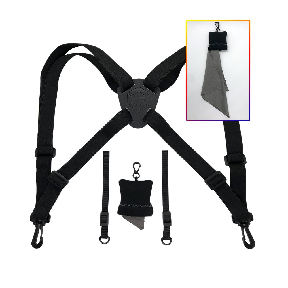 GAIARENA Binocular Harness - Adjustable Strap for Binoculars, Cameras & Rangefinders - Includes Lens Cleaning Cloth - Black