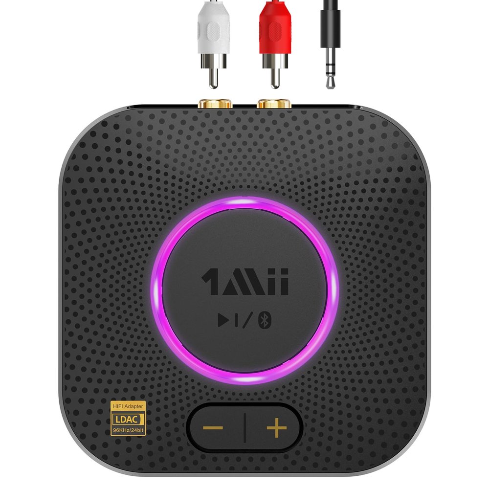 1Mii B06S+ Bluetooth 5.2 Receiver, HiFi Bluetooth Audio Adapter w/LDAC, aptX HD & aptX Low Latency, Long Range Hi-Res Audio with Volume Control, 3.5mm & RCA outputs, Easy Setup for Home Stereo System