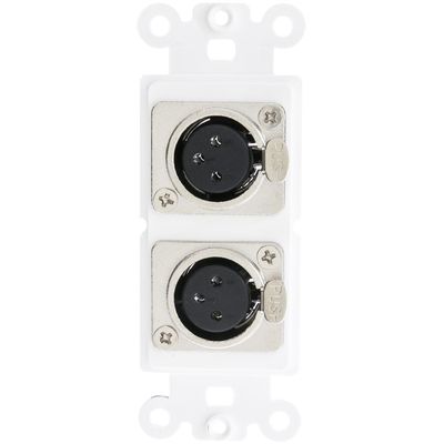 Cable Central LLC Decora Wall Plate - Single Pack Wall Plate Insert in White Color - Dual XLR Female to Solder Type Professional Look XLR Jack Plate for safe XLR Connections