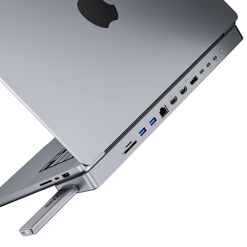 INVZI MagHub 12-in-2 USB-C Docking Station Triple Monitors with Pop-Up SSD, Dual 4K HDMI, DP, 100W PD Charging, USB 3.2 10Gbps USB, RJ45, SD/TF Slots for MacBook Pro M1 14 16, MacBook Air M2 13