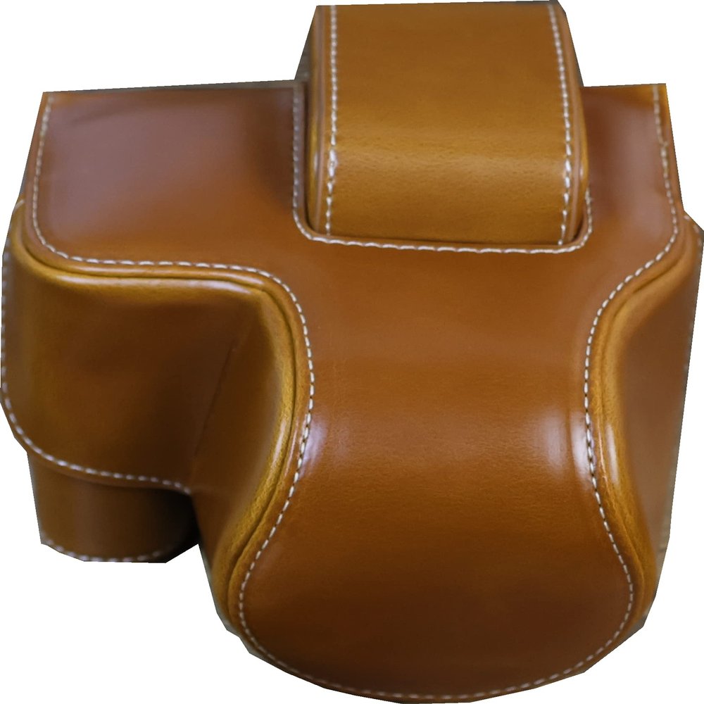 R10 Case, BolinUS Handmade PU Leather FullBody Camera Case Bag Cover for Canon EOS R10 with 18-45mm lens Bottom Opening Version + Neck Strap + Mini Storage Bag (Brown)