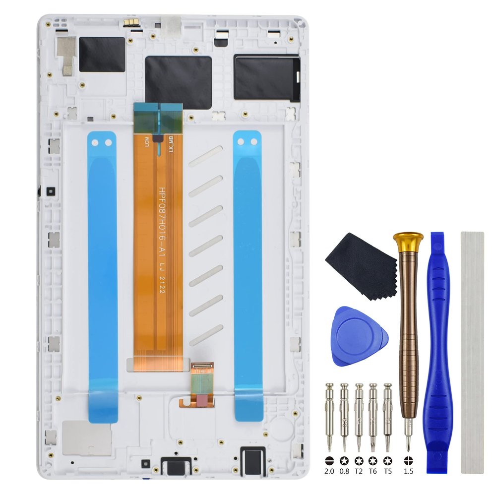 White Tablet Full LCD Digitizer Touch Screen Assembly Screen Frame Replacement for (WiFi Version) Samsung Galaxy Tab A7 Lite Tab A7 Lite Wi-Fi SM-T220 8.7" with Tool Kit