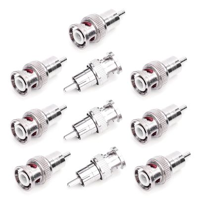 Juvielich 10Pcs BNC Male Plug to RCA Male Plug Adapter Straight Connector Metal Silver