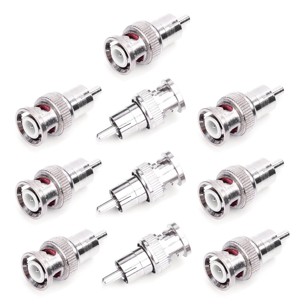 Juvielich 10Pcs BNC Male Plug to RCA Male Plug Adapter Straight Connector Metal Silver