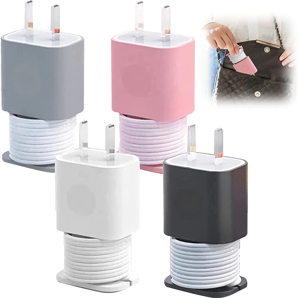 2 in 1 Silicone Charger Protector,20w/18w Data Cable Winder, Charger Data Cable Anti-Break Protection Storage Tool,Charger Cable Silicone Protective Case,Suitable for 11/12 Charger, 4PCS