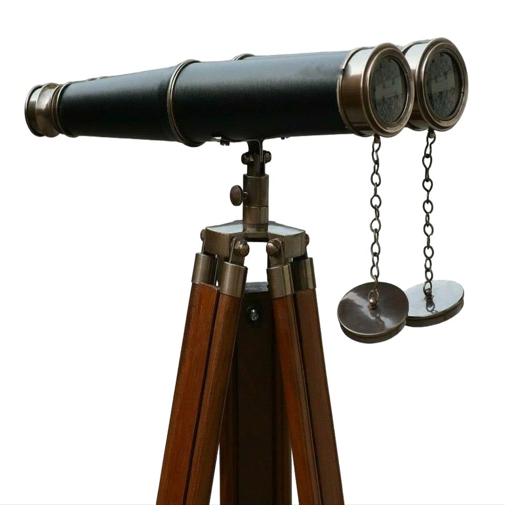 Floor Standing Admirals Bronzed with Leather Binoculars 62"- Nautical Telescope
