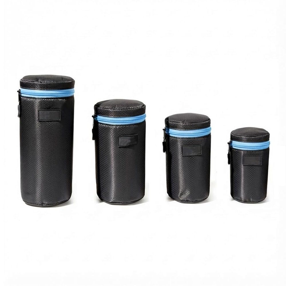 Fydun 4Pcs DSLR Camera Lens Pouch Neoprene Lens Case with Zipper Metal Buckle