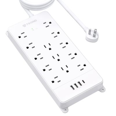 TROND Surge Protector Power Strip 10 ft Cord - Long Extension Cord, 4000J, 13 Widely Outlets with USB C Ports, Flat Plug, Wall Mount, 1875W, Home Gaming Dorm Room Essentials, ETL Listed, White