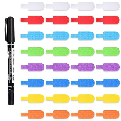 60 Pack Self-Adhesive Cable Labels Multi-Color Cord Labels Wire Labels, Nylon Writable Oval Cable Tags, Hook and Loop Wire Tags for Cable Management, Computers and More (8 Colors - A)