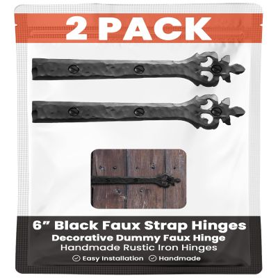 2 Pack 6" Black Faux Strap Hinges - Hand Forged Dummy Faux Hinge Handmade Rustic Iron Hinges for Farmhouse Shutter, Carriage Doors, Barn Door, Castle Door, and Gates The Tucson Series