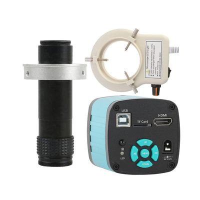 2K 4K 48MP HDMI USB TF Industrial Video Microscope Camera & 120X C-Mount Lens Whit 56-LED Adjustable Ring Light