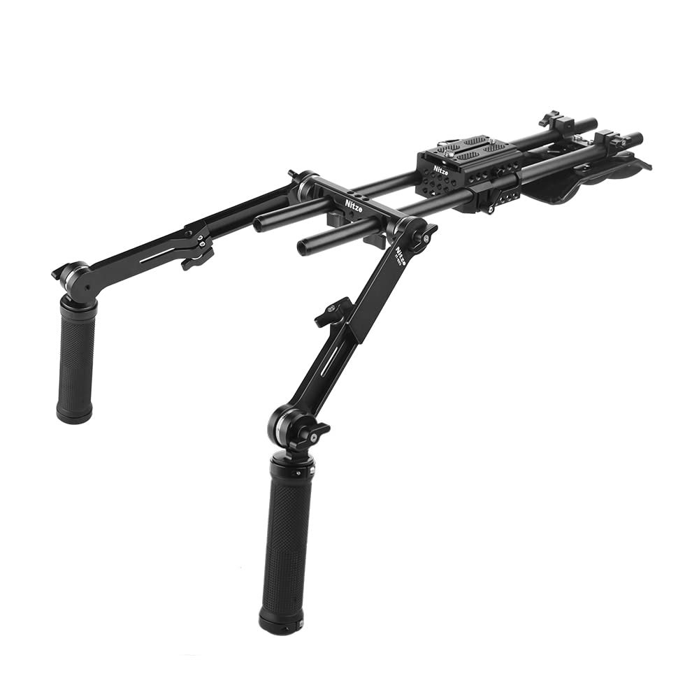 Nitze Shoulder Rig Kit with Quick Release Baseplate for Manfrotto-Style, Shoulder Pad, and Extendable Rosette Handle Kit - JK-01B