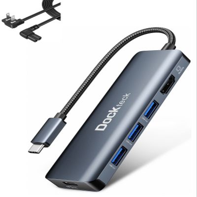 CableCreation 10 Feet 18 AWG Angled 2-Slot Non-Polarized Angle Power Cord Bundle with 8K HDMI USB C HUB, 5-in-1 USB-C Multiport Adapter, Dockteck USB Dock Dongle with 8K 30Hz/4K 120Hz/4K 60Hz HDMI,