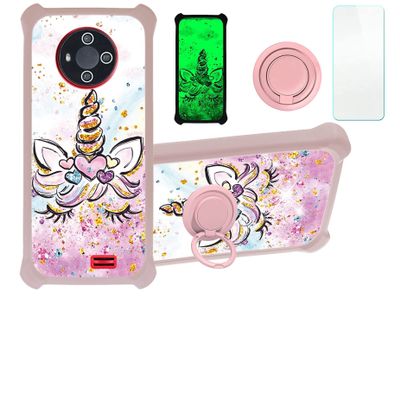 Lush Mint Lm5424g Case Compatible with Lush Mint Lm5424g Phone Case Cover [with Tempered Glass Screen Protector][Hard PC + Soft Silicone][Ring Support] [Gold Glitter+Luminous] JSF-JJS