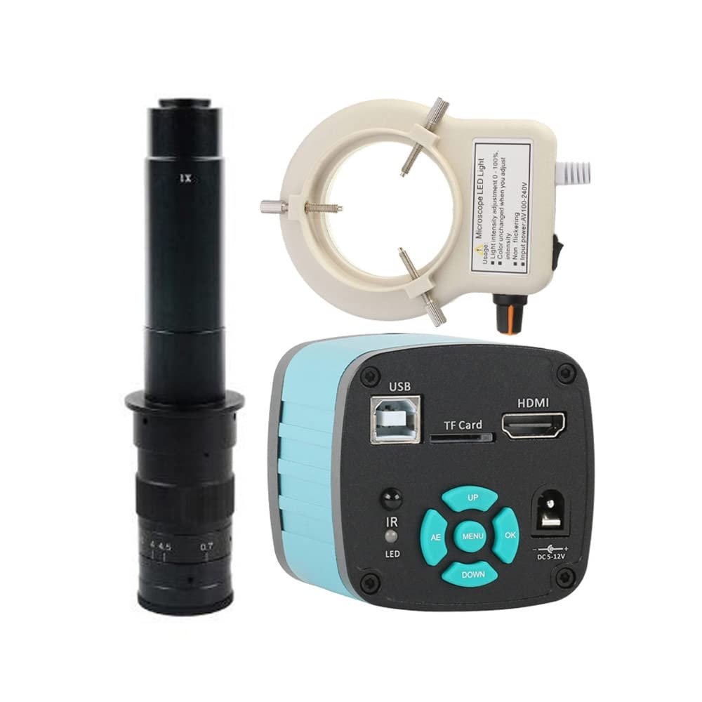 2K 4K 48MP HDMI USB TF Industrial Video Microscope Camera & 300X C-Mount Lens Whit 56-LED Adjustable Ring Light