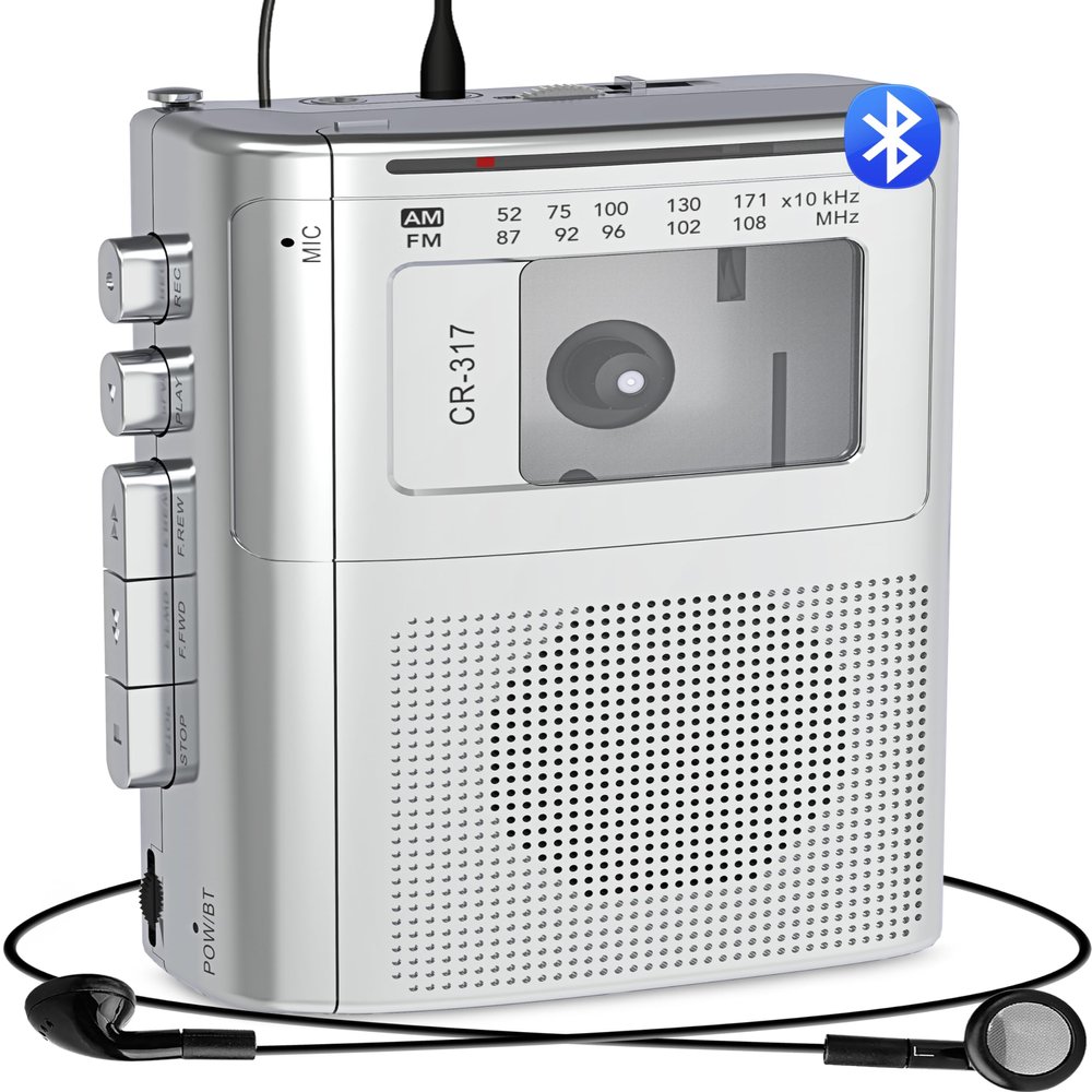 Gracioso Bluetooth Cassette Player Recorder with Bluetooth Transmitter, AM FM Cassette Player with Big Speaker,3.5mm Headphone Jack,Microphone Jack, 2*AA Battery Opearated for Home