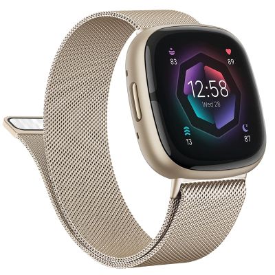 Vanjua Metal Band for Fitbit Sense 2,Sense Bands, Fitbit Versa 4,Versa 3 Bands Women Men,Versa 4 Smartwatch (Large, Champagne Gold)