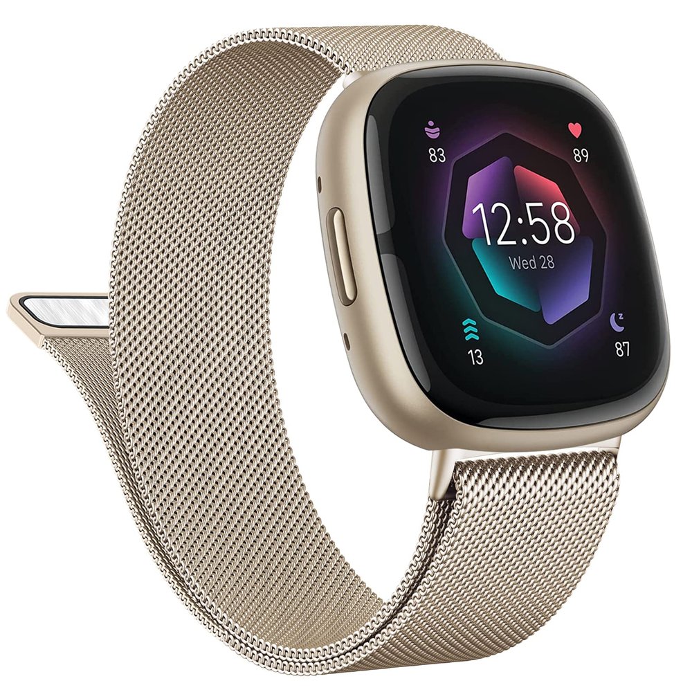 Vanjua Metal Band for Fitbit Sense 2,Sense Bands, Fitbit Versa 4,Versa 3 Bands Women Men,Versa 4 Smartwatch (Large, Champagne Gold)