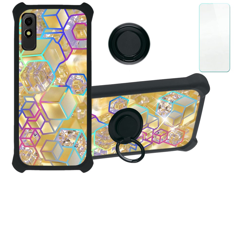 Blu Studio X10 2022 Case Compatible with Blu Studio X10 2022 Phone Case Cover [with Tempered Glass Screen Protector][Hard PC + Soft Silicone][Ring Support] [Colorful Reflect Light] IMDH-HSJ
