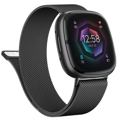 Vanjua Metal Band for Fitbit Sense 2,Sense Bands, Fitbit Versa 4,Versa 3 Bands Women Men,Versa 4 Smartwatch (Small, Black)
