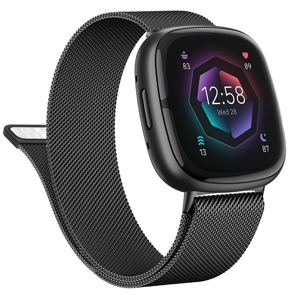 Vanjua Metal Band for Fitbit Sense 2,Sense Bands, Fitbit Versa 4,Versa 3 Bands Women Men,Versa 4 Smartwatch (Small, Black)