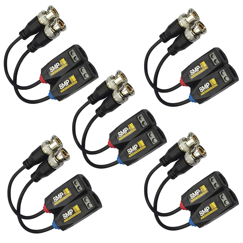 5 Pairs 8MP 4K Passive HD BNC Video Balun Transmission Split Joint Transceiver Transmitter Via UTP RJ45 Cable AHD/TVI/CVI/CVBS Cable Connectors for 720P/960P/1080P/3MP/5MP/8MP Security Analog Cameras