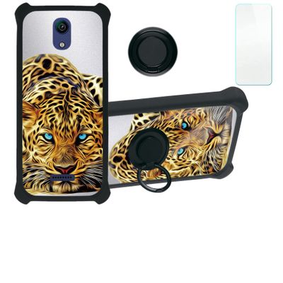Cricket Vision 2 Case Compatible with Cricket Vision 2(U304ac) Phone Case Cover [with Tempered Glass Screen Protector][Hard PC + Soft Silicone][Ring Support] [Silver Reflect Light] DYH-LYB