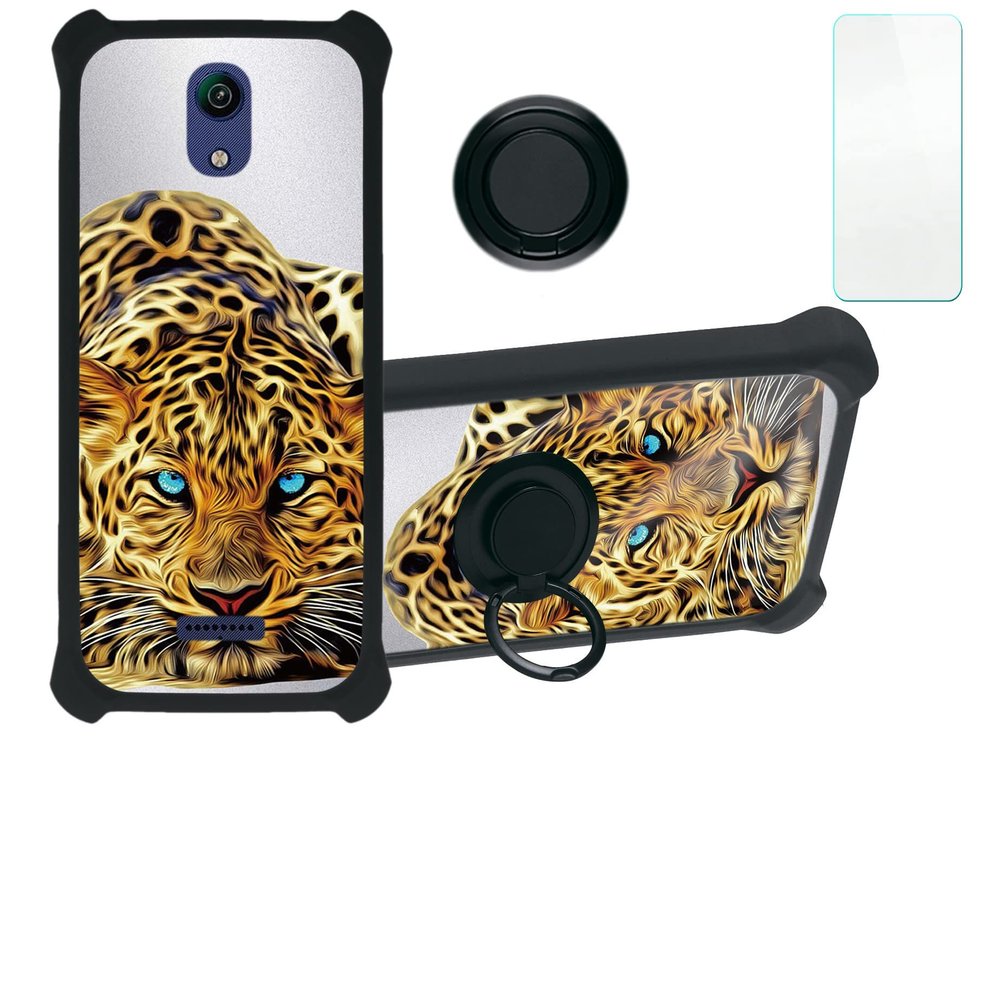 Cricket Vision 2 Case Compatible with Cricket Vision 2(U304ac) Phone Case Cover [with Tempered Glass Screen Protector][Hard PC + Soft Silicone][Ring Support] [Silver Reflect Light] DYH-LYB