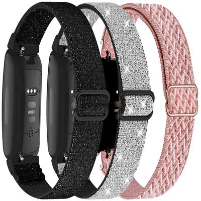 3-Pack Elastic Nylon Bands Compatible with Fitbit Inspire 3/Inspire 2/Inspire HR/Inspire, Breathable Adjustable Replacement Stretchy Nylon Loop Wristband Sport Strap for Women Men, 301