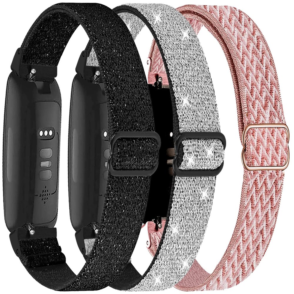 3-Pack Elastic Nylon Bands Compatible with Fitbit Inspire 3/Inspire 2/Inspire HR/Inspire, Breathable Adjustable Replacement Stretchy Nylon Loop Wristband Sport Strap for Women Men, 301
