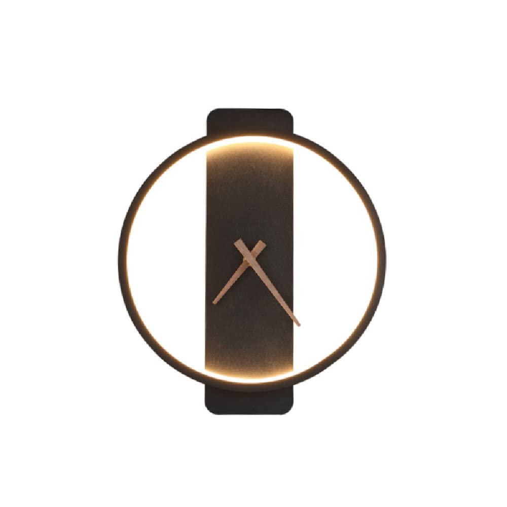 ZWPAYF Creative Design Clock and Watch Modelling Wall Sconces Round Black Metal Wall lamp Household LED Side Glow Wall Lights 22w Warm Light Dresser, Living Room Wall Light Fixtures