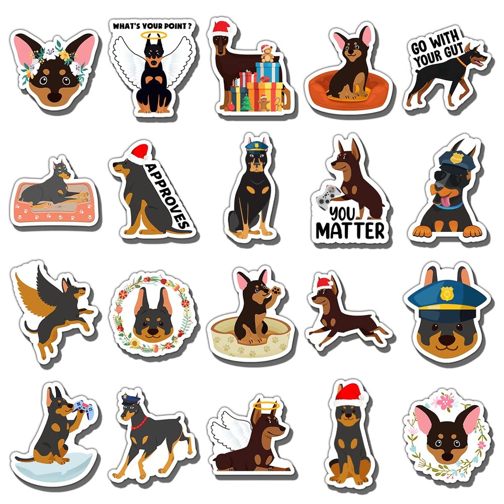 GOLEEX 20 Pack Pcs Doberman Dog Stickers Cool Animal Waterproof Vinyl Sticker Laptop Phone Bottles Skateboard Decals Bullet Journaling Scrapbooking Decor for Teens Boys Girls Men