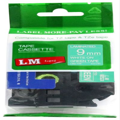 LM Tapes - Premium 3/8" (9mm) White on Green Compatible TZe P-Touch Tape for use with Brother PT-D410BT, PTD410BT, PT-D410BTVP, PTD410BTVP Label Maker Includes Tape Size/Color Guide.